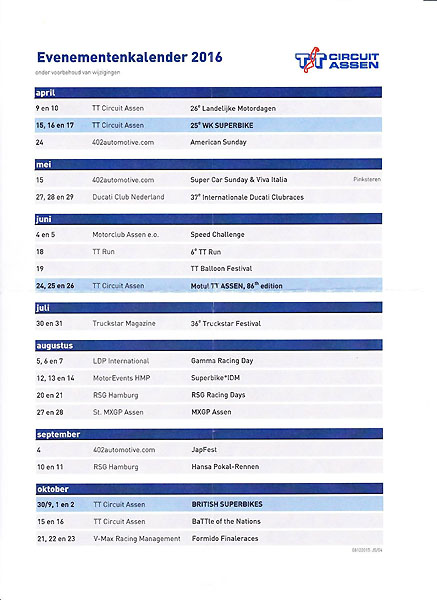 TT Circuit 2016 evenementen kalender RaceXpress